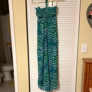 Green and Blue Zebra Print Maxi Dress